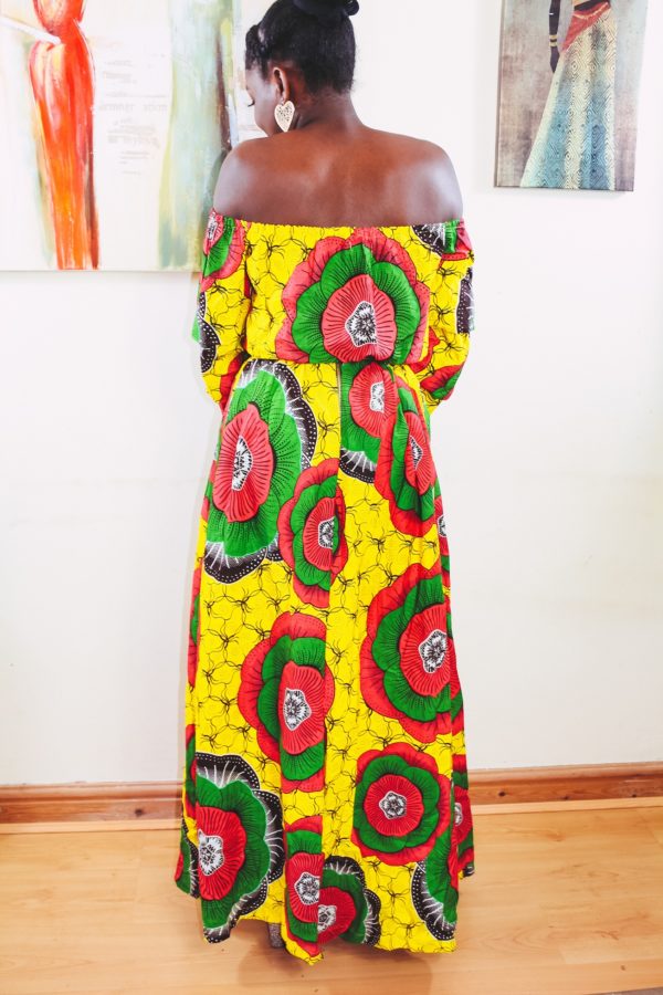 Angelle Fenton in Sunflower 2-piece Ankara Print Crop Top and thigh-High Split Maxi Skirt by Yvonne Irenroa African Fashion